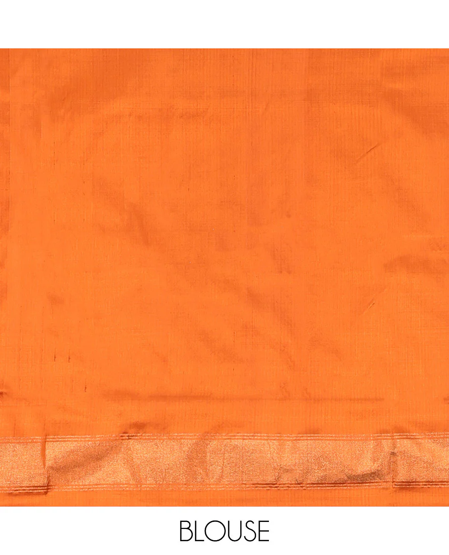 Purple Pochampally Ikat Silk Saree, Elevated with Ikat Jaal Designs on Its Body, Complemented by a Contrast Temple Border, Pallu of Ogee Pattern in Ikkat Weave, and Paired with a Contrast Blouse - Image 6