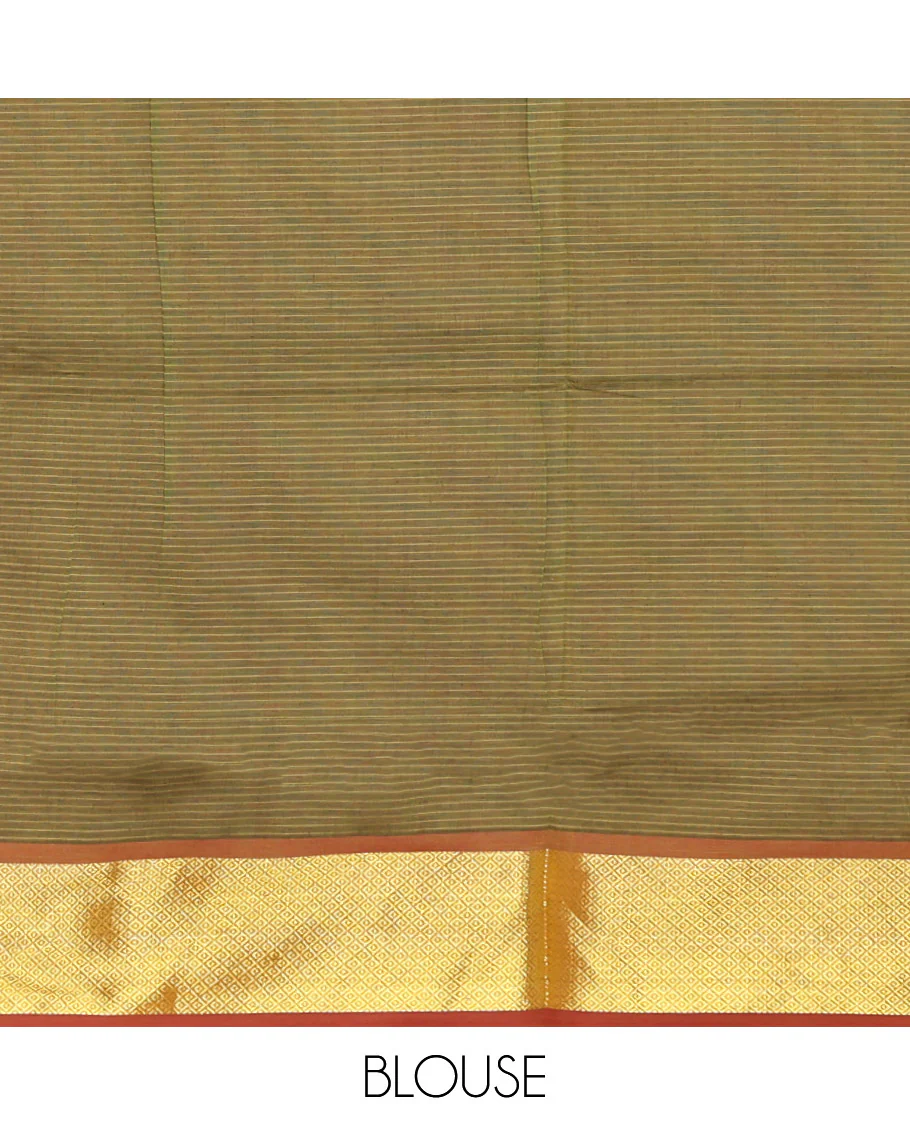 Purple Poly Cotton Saree, Sparsely Sparkled with Stripes On Its Body, Complemented by a Contrast Zari Border, Contrast Striped Pallu, and Paired with a Contrast Blouse - Image 3