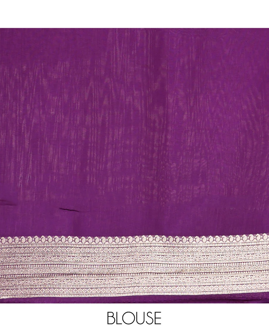 Purple Russian Dola Silk Saree, Meticulously Crafted with Zari Zig-Zag Jacquard on Its Body, Highlighted by Zari Buttas Woven Satin Border, Intricately Designed Pallu, and Paired with a Matching Blouse - Image 10
