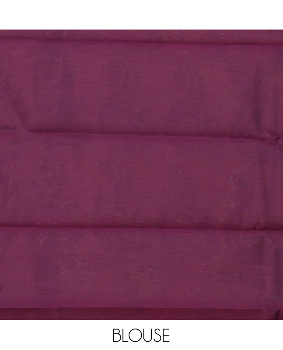 Purple Semi-Silk Cotton Saree, Bedecked with Peacock Buttas All Over Its Body, Highlighted by a Self-Border of Peacocks, Pallu Steeped with Peacock Designs, and Paired with a Matching Blouse - Image 4
