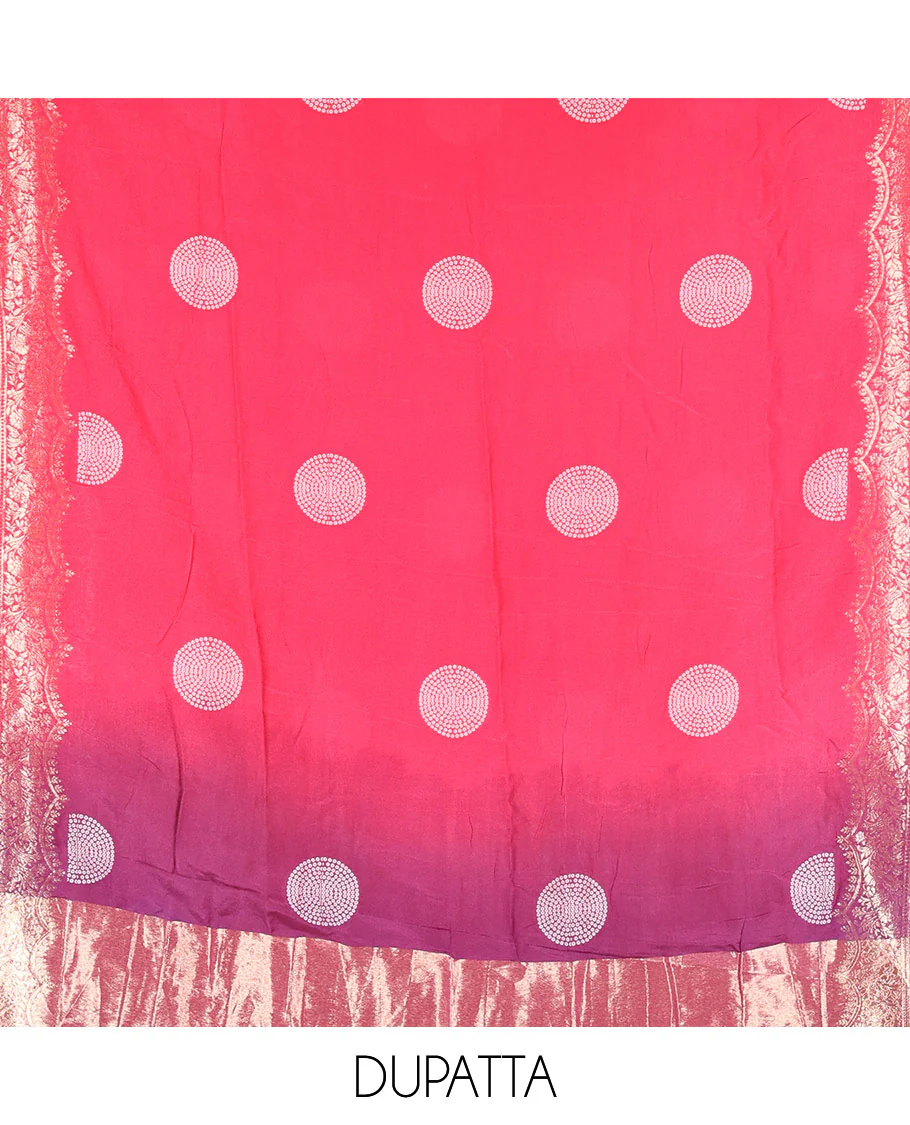 Purple Semi Silk Material Churidar Set, Subtly Made Plain Top, a Plain Santoon Bottom, and Is Paired with a Dual-Colored Bandhani Motifs Semi Silk Dupatta - Image 2