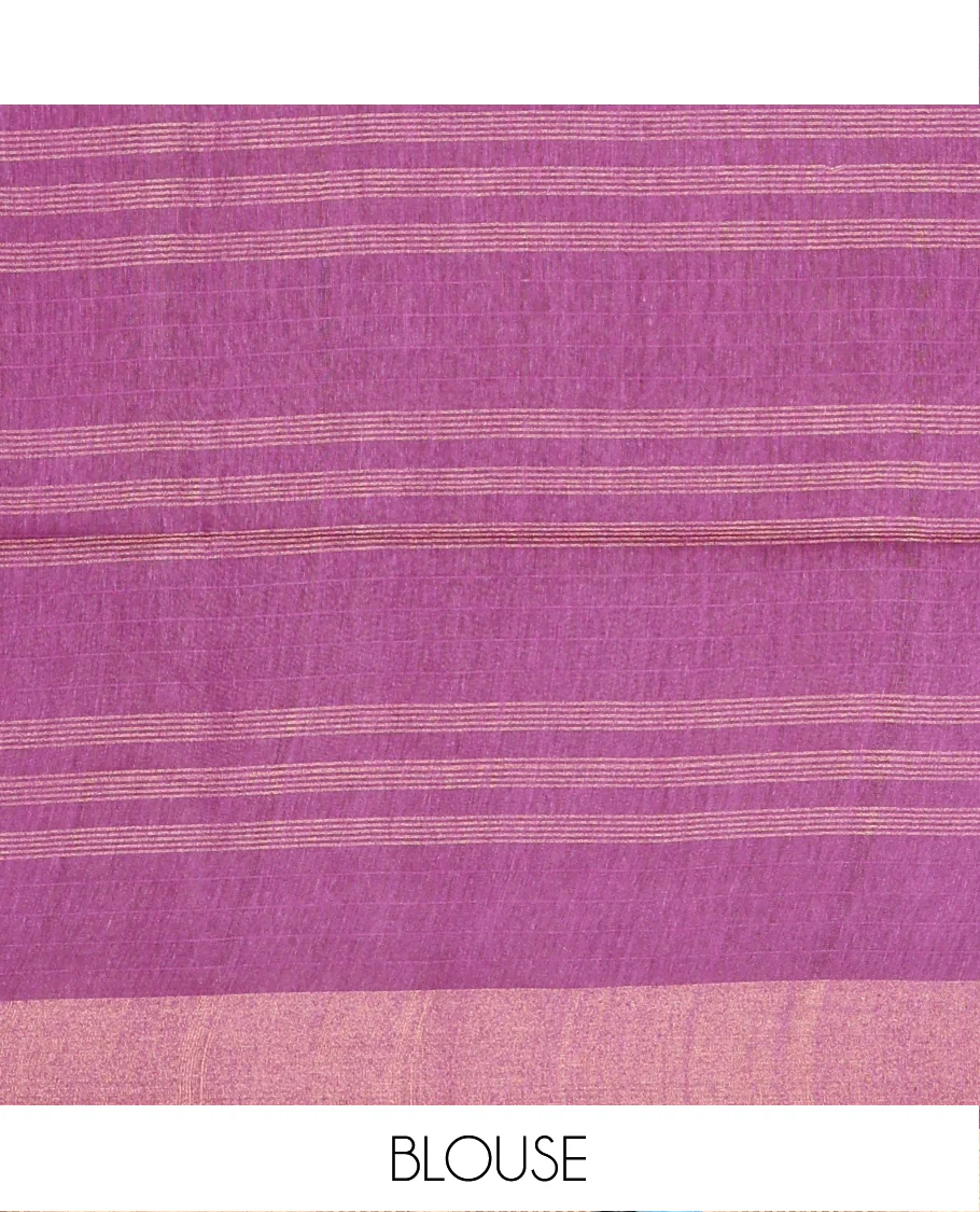 Purple Tussar Saree, Subtly Sparkled with Stripes and Checks, a Subtle Border, Striped Pallu, and a Matching Blouse - Image 6