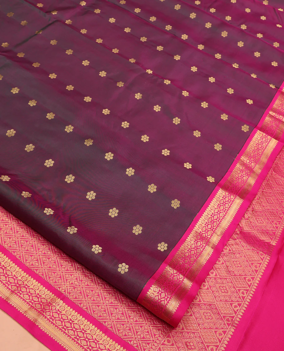 Purple Vasundhara Lite Silk Mix Saree, Beautifully Bedecked with Zari Buttas All Over Its Body, Complemented by Contrast Traditional Zari Border, Grand Jaal Pallu and Paired with a Contrast Blouse - Image 2