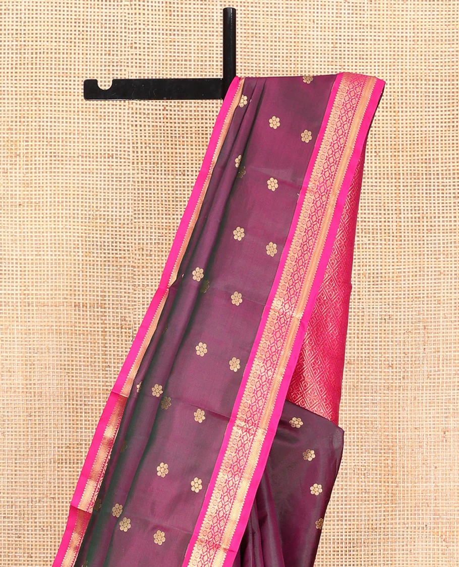 Purple Vasundhara Lite Silk Mix Saree, Beautifully Bedecked with Zari Buttas All Over Its Body, Complemented by Contrast Traditional Zari Border, Grand Jaal Pallu and Paired with a Contrast Blouse - Image 3
