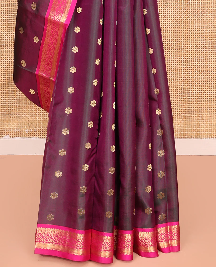 Purple Vasundhara Lite Silk Mix Saree, Beautifully Bedecked with Zari Buttas All Over Its Body, Complemented by Contrast Traditional Zari Border, Grand Jaal Pallu and Paired with a Contrast Blouse - Image 4