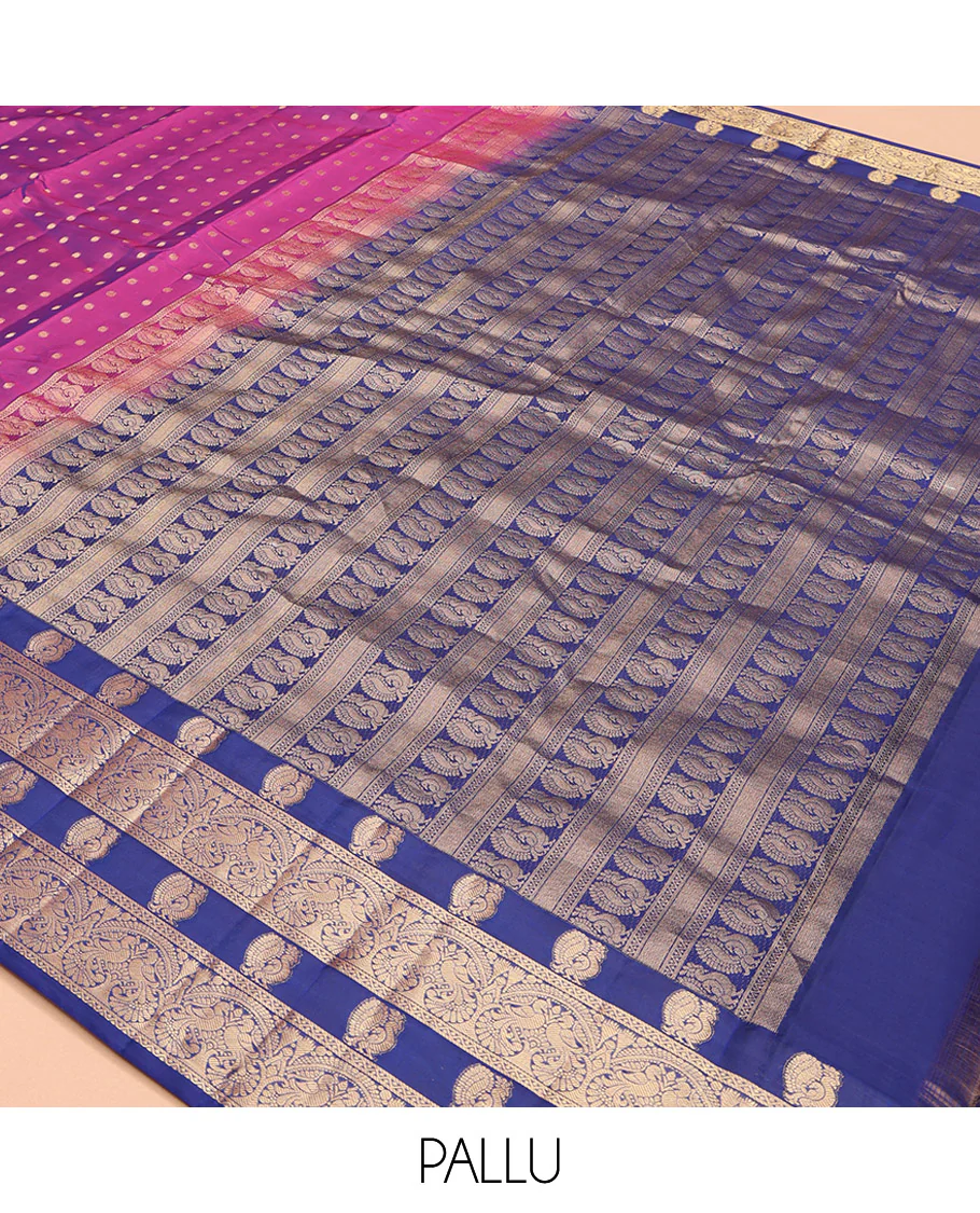 Purple Vasundhara Lite-Silk Mix Saree, Decorated with Buttas All Over Its Body, Complemented by a Contrast Border Steeped with Mayil Designs, Grandly Pallu of Mayil Designs, and Paired with a Contrast Blouse - Image 5