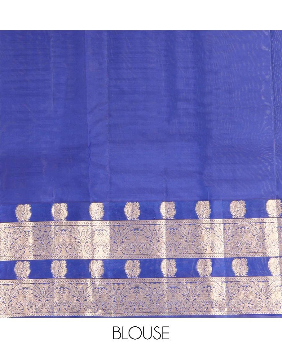 Purple Vasundhara Lite-Silk Mix Saree, Decorated with Buttas All Over Its Body, Complemented by a Contrast Border Steeped with Mayil Designs, Grandly Pallu of Mayil Designs, and Paired with a Contrast Blouse - Image 6