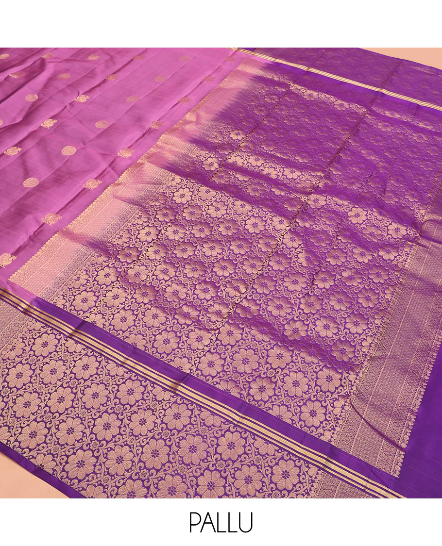 Purple Vasundhara Lite Silk Mix Saree, Elegantly Designed with Mayil and Chakram Buttas  On Its Body, Complemented by Contrast Border of Mayil and Chakram Designs, Floral Design Pallu and Paired with a Contrast Blouse - Image 5