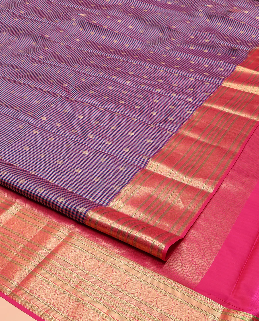 Purple Vasundhara Lite Silk Mix Saree, Mesmerized with Checks and Zari Buttas on Its Body, Complemented by a Contrast Border of Rekku, Muthu, Mayil Kann, and Chakram Designs, Intricately Designed Pallu, and Paired with a Contrast Blouse - Image 2