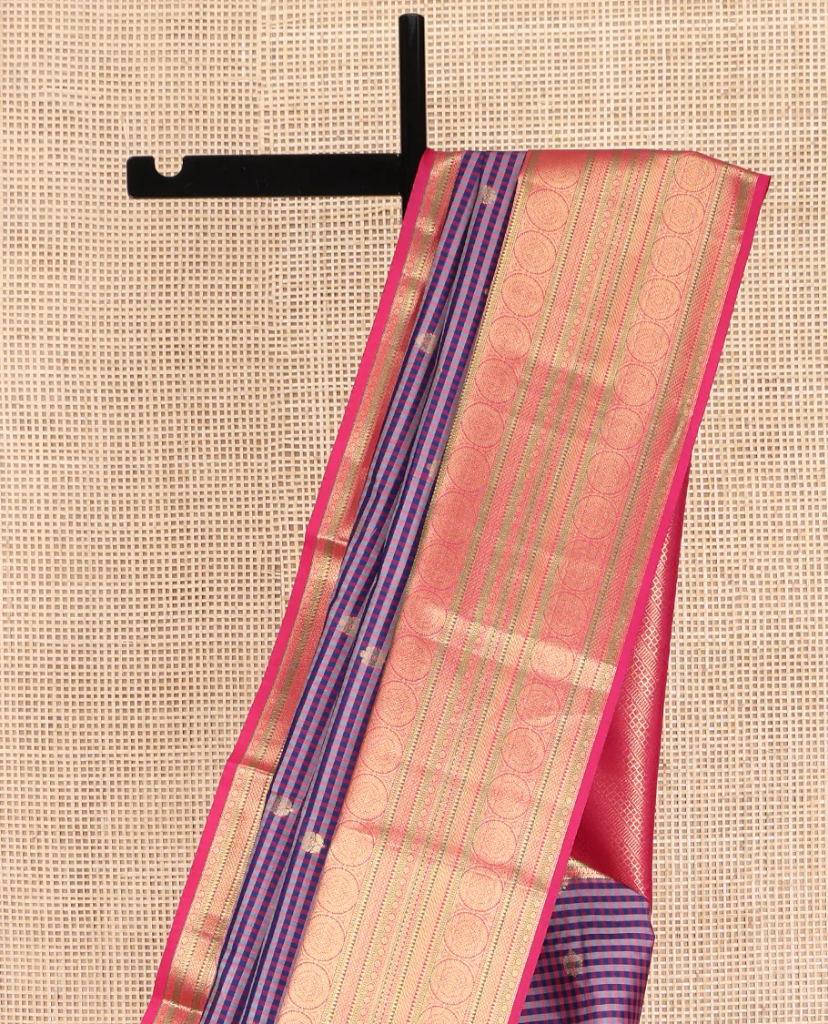 Purple Vasundhara Lite Silk Mix Saree, Mesmerized with Checks and Zari Buttas on Its Body, Complemented by a Contrast Border of Rekku, Muthu, Mayil Kann, and Chakram Designs, Intricately Designed Pallu, and Paired with a Contrast Blouse - Image 3