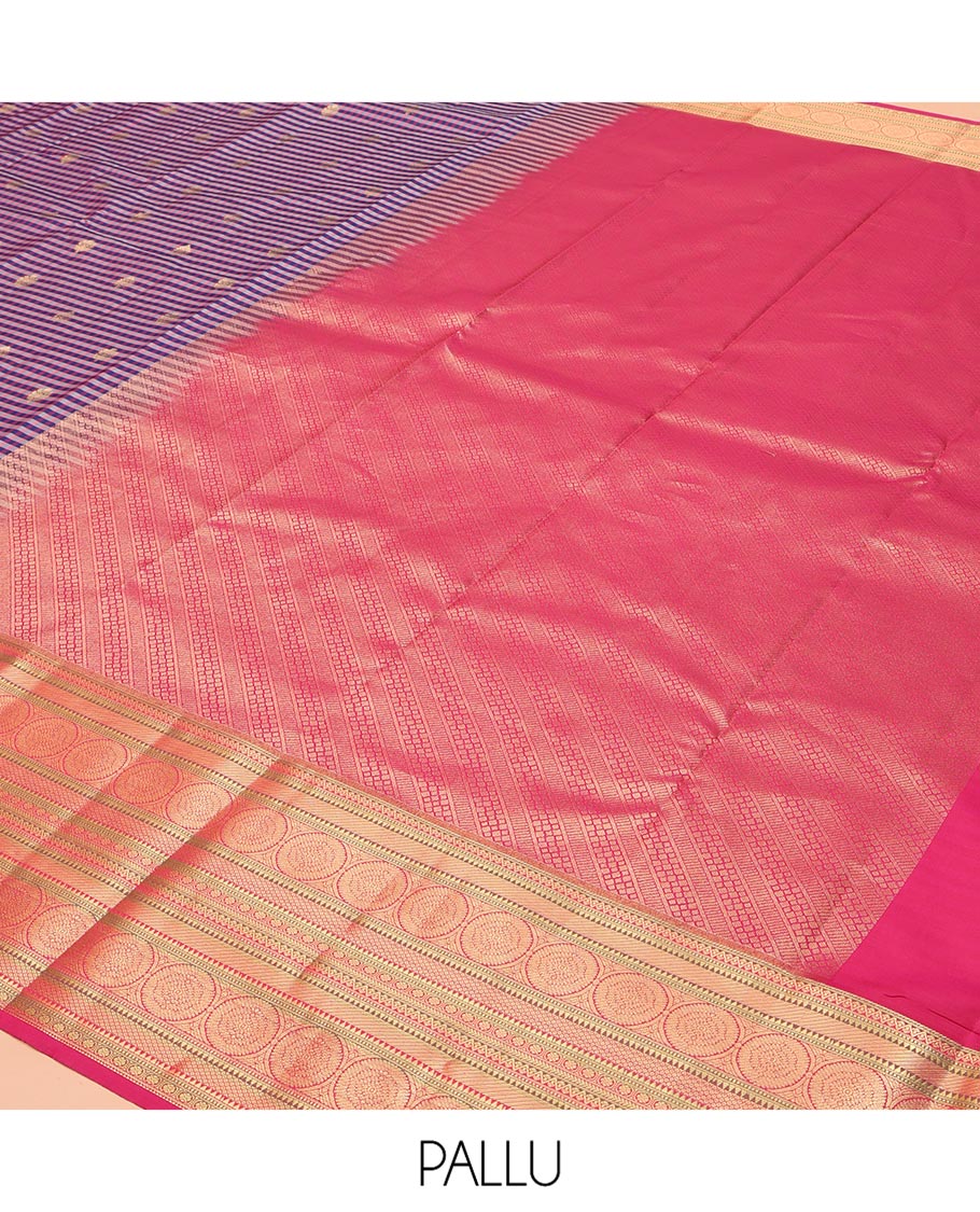 Purple Vasundhara Lite Silk Mix Saree, Mesmerized with Checks and Zari Buttas on Its Body, Complemented by a Contrast Border of Rekku, Muthu, Mayil Kann, and Chakram Designs, Intricately Designed Pallu, and Paired with a Contrast Blouse - Image 5
