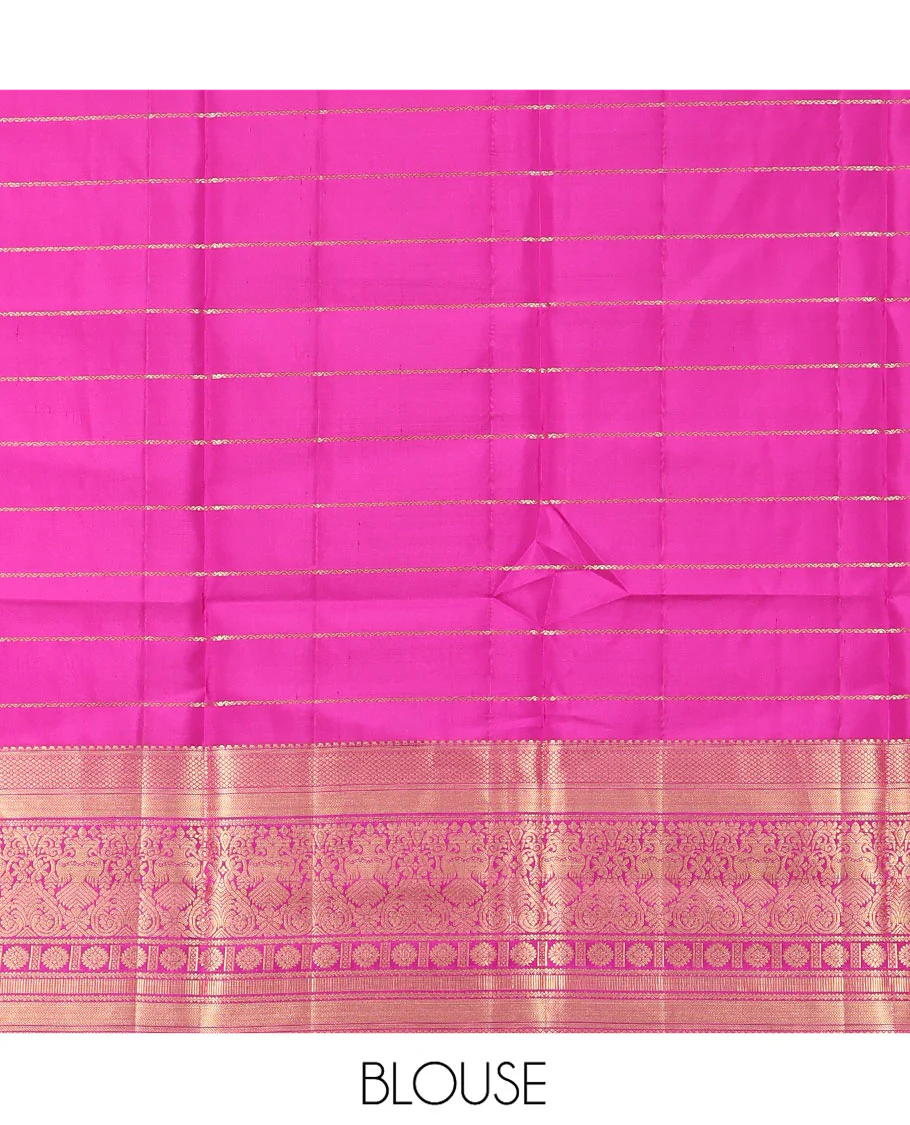 Purple Vasundhara Silk Saree, Enriched with Neli Stripes On Its Body, Complemented by Captivating Contrast Border of Mayil Kann, Vanki, Iru Thalaipakshi, Chakram, and Neli Designs, Grand Pallu, and Paired with a Contrast Blouse - Image 7