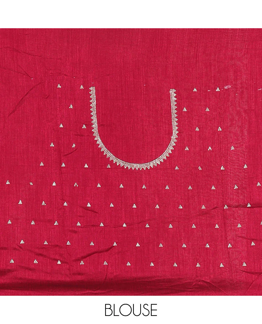 Purple Vitchitra Silk Saree Gleamed Up with Sequin-Style Foil Prints All Over Its Body, Jarkan Stone Work Border, and Paired with a Matching Jarkan Stone Work Blouse - Image 3