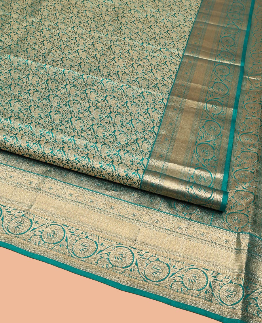 Rama Blue Kanchipuram Wedding Silk Saree, Steeped in Richness with Yaanai Jacquard on Its Body, Highlighted by a Zari Border of Rekku, Vanki, Diamond, and Kodi Visiry Designs, Grand Jaal Pallu, and Paired with a Matching Blouse - Image 2