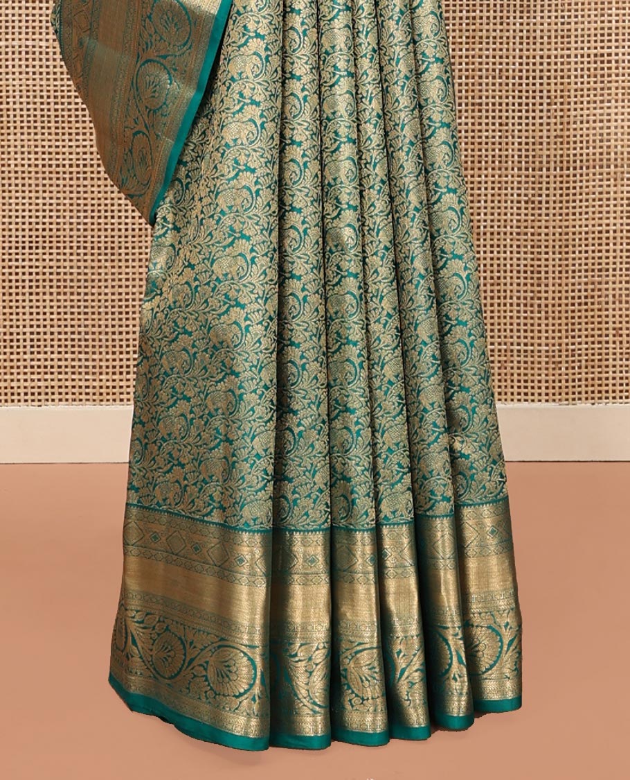 Rama Blue Kanchipuram Wedding Silk Saree, Steeped in Richness with Yaanai Jacquard on Its Body, Highlighted by a Zari Border of Rekku, Vanki, Diamond, and Kodi Visiry Designs, Grand Jaal Pallu, and Paired with a Matching Blouse - Image 4