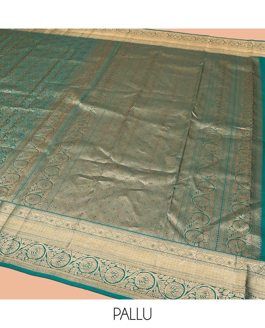 Rama Blue Kanchipuram Wedding Silk Saree, Steeped in Richness with Yaanai Jacquard on Its Body, Highlighted by a Zari Border of Rekku, Vanki, Diamond, and Kodi Visiry Designs, Grand Jaal Pallu, and Paired with a Matching Blouse - Image 5