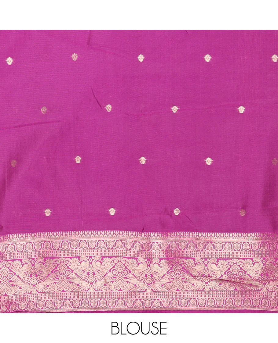 Rama Blue Litchi Saree Features Buttas and Checks, Contrast Traditional Peacock Border, Intricate Pallu, and a Contrast Blouse - Image 4