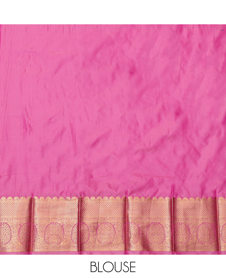 Rama Budget Silk Saree, Decorated with Zari Buttas, Contrast Traditional Zari Border, Grand Pallu, and a Contrast Blouse - Image 4