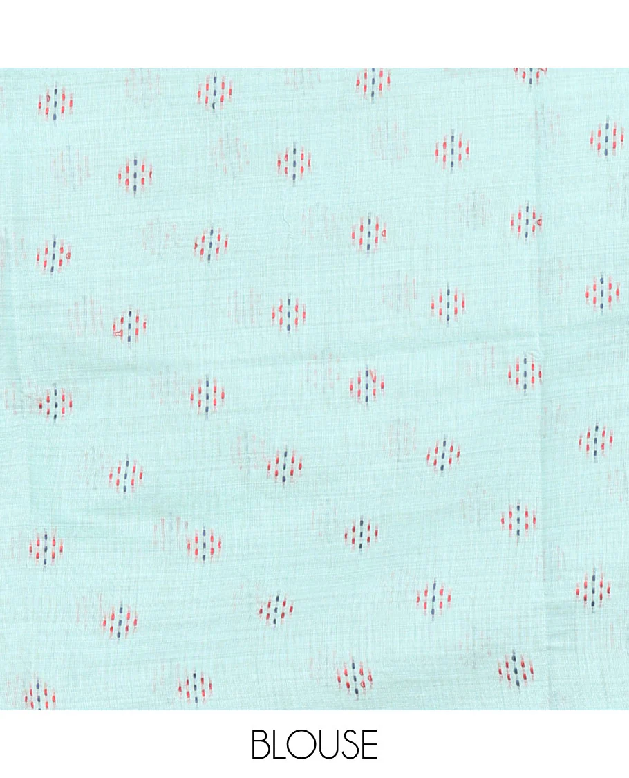 Rama Munga Cotton Subtly Sparkled with Geometric Patterns in Thread Kantha Embroidery, Complemented with a Diamond-Patterned Kantha Embroidery Border, and Paired with a Matching Blouse - Image 3