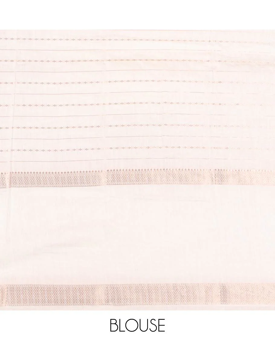 Rani Pink Assam Silk Saree, Enriched with Horizontal Zari Stripes All Over Its Body, Complemented by a Contrast Traditional Zari Design Rettai Pettu Border, Grand Zari Striped Pallu, and Paired with a Contrast Blouse - Image 4
