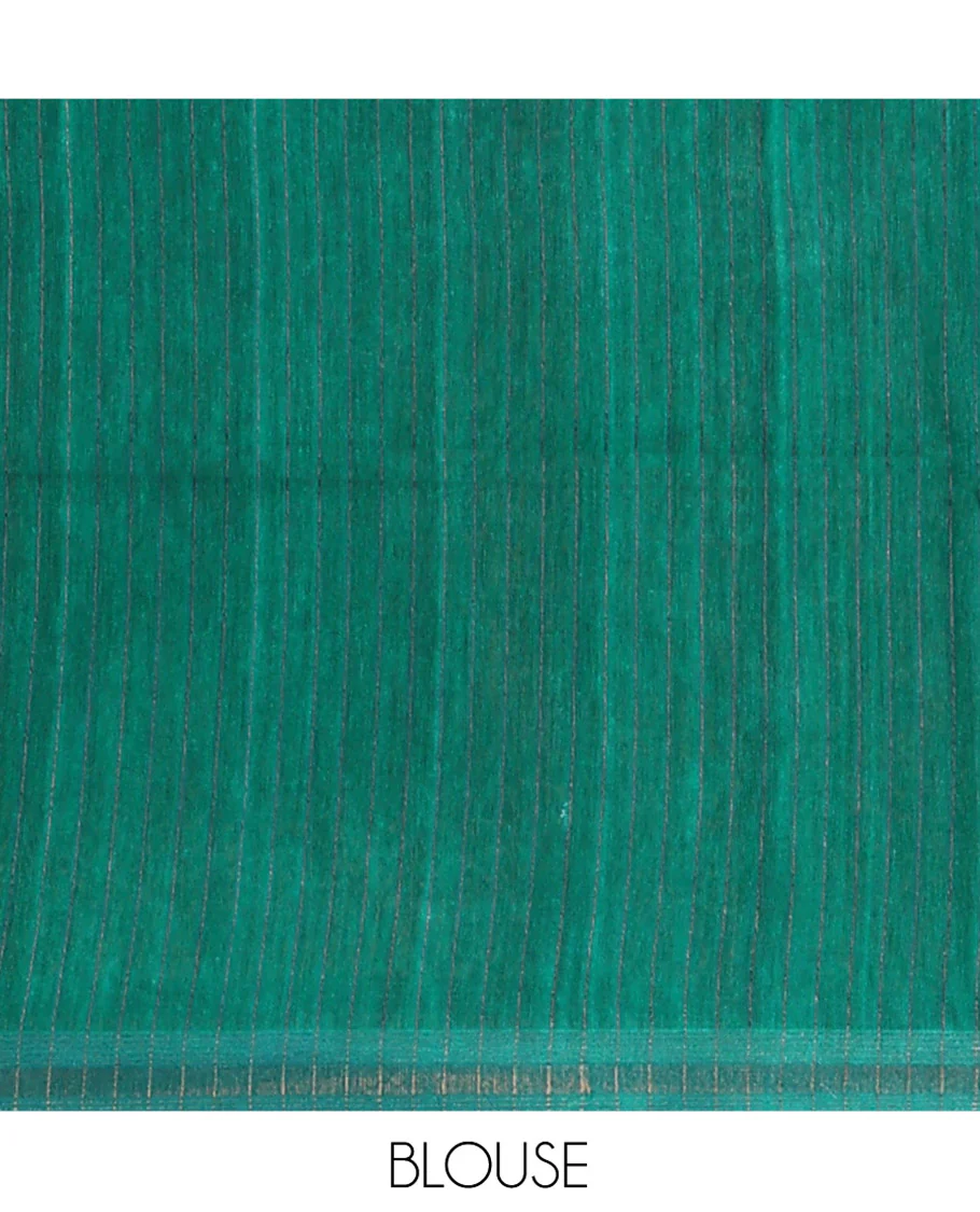 Rani Pink Plain Tussar Silk Saree Colorfully Printed with Hand-Brush Painting-Style Floral Motifs, Pallu Beautified with Floral Print, and Paired with a Contrast Blouse - Image 5