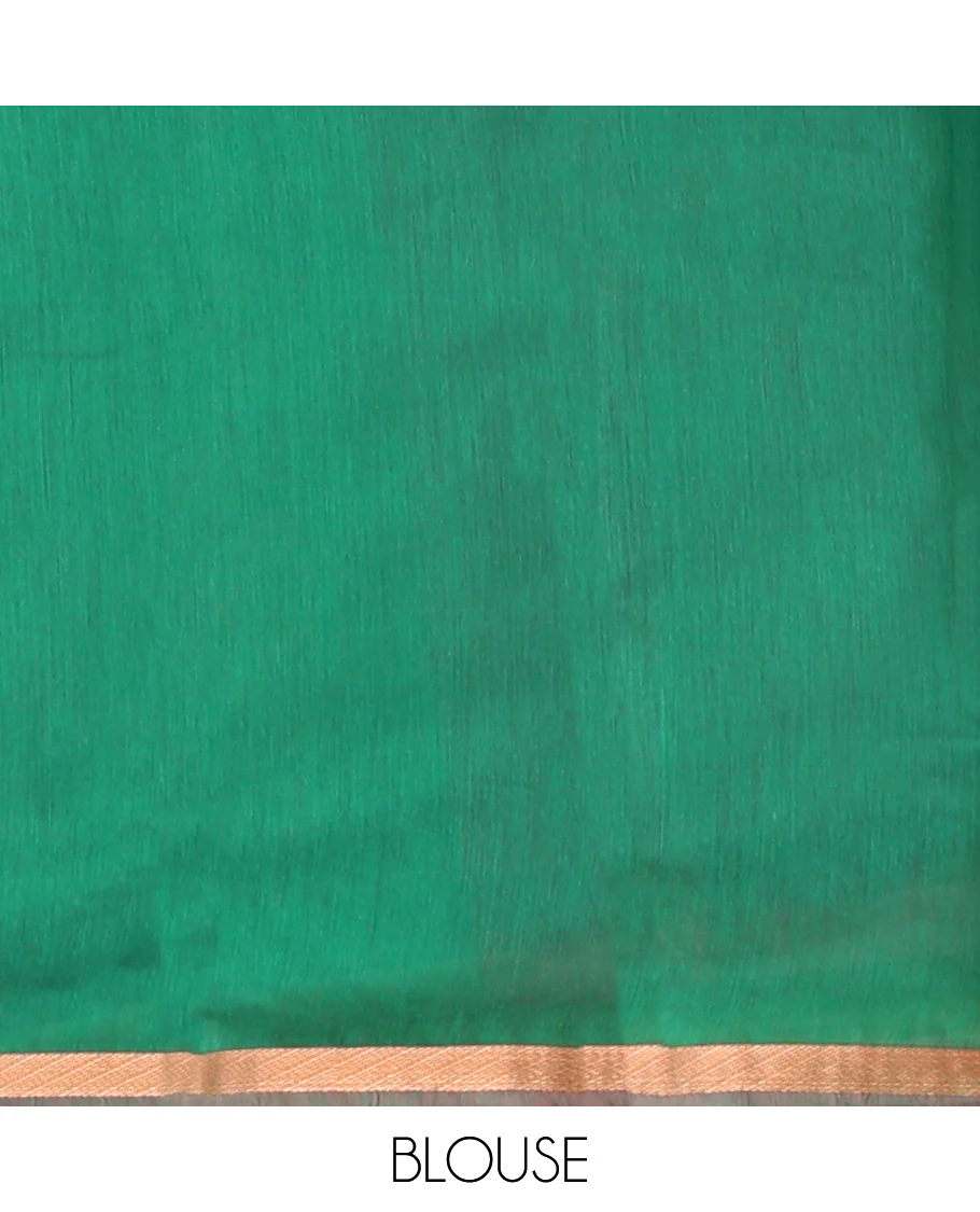 Rani Pink Semi-Silk Cotton Saree, Gleamed Up with Zari Buttas All Over Its Body, Highlighted by a Zari Piping Border, Complemented by a Contrast Pallu of Butta Enclosed Checked Design, and Paired with a Contrast Blouse - Image 4