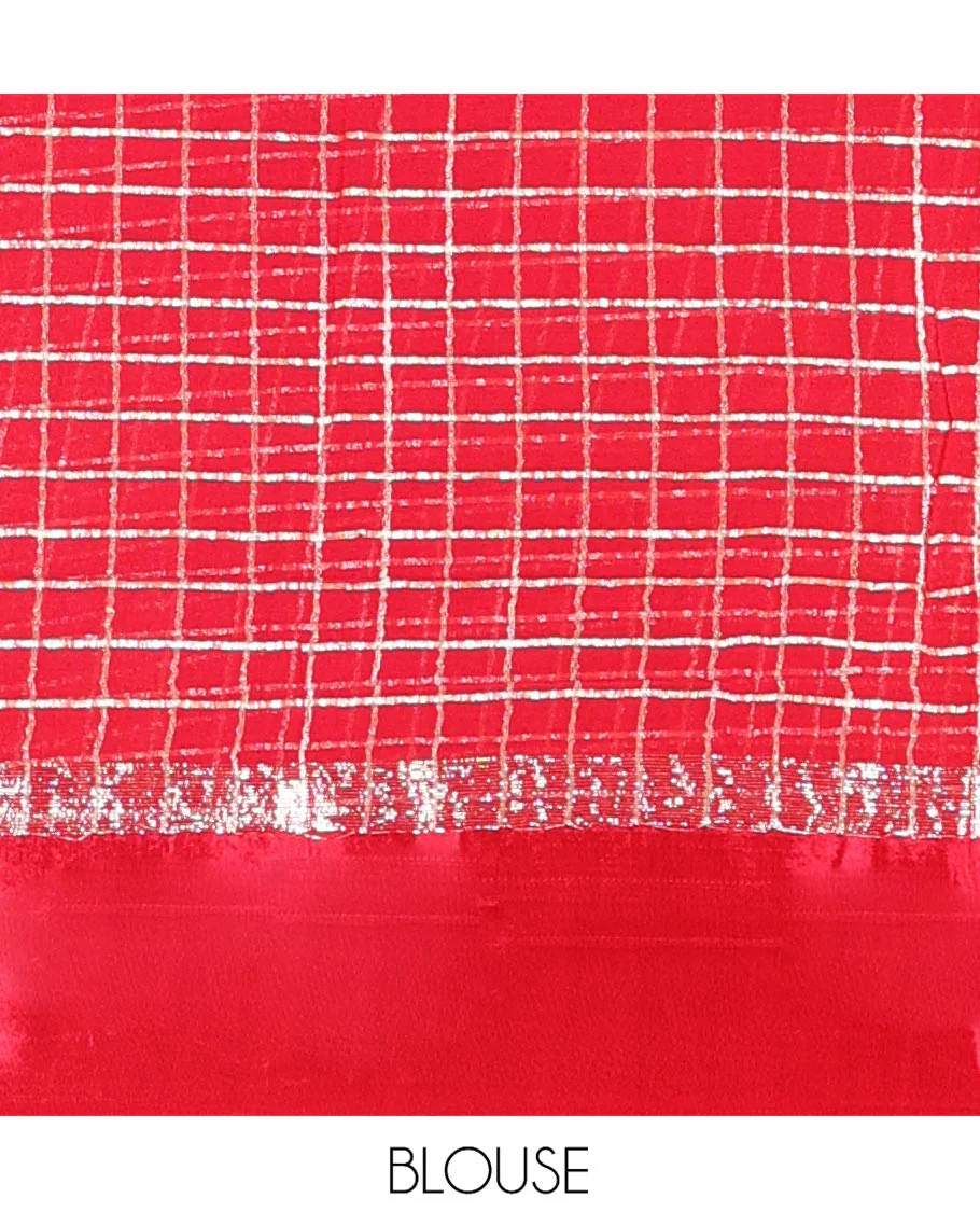 Rani Viscose Georgette Saree Gleamed with Golden Zari Checks All Over Its Body, Adorned with a Satin Plain Border, a Self Pallu Featuring the Same Checks, and Paired with a Running Blouse - Image 3