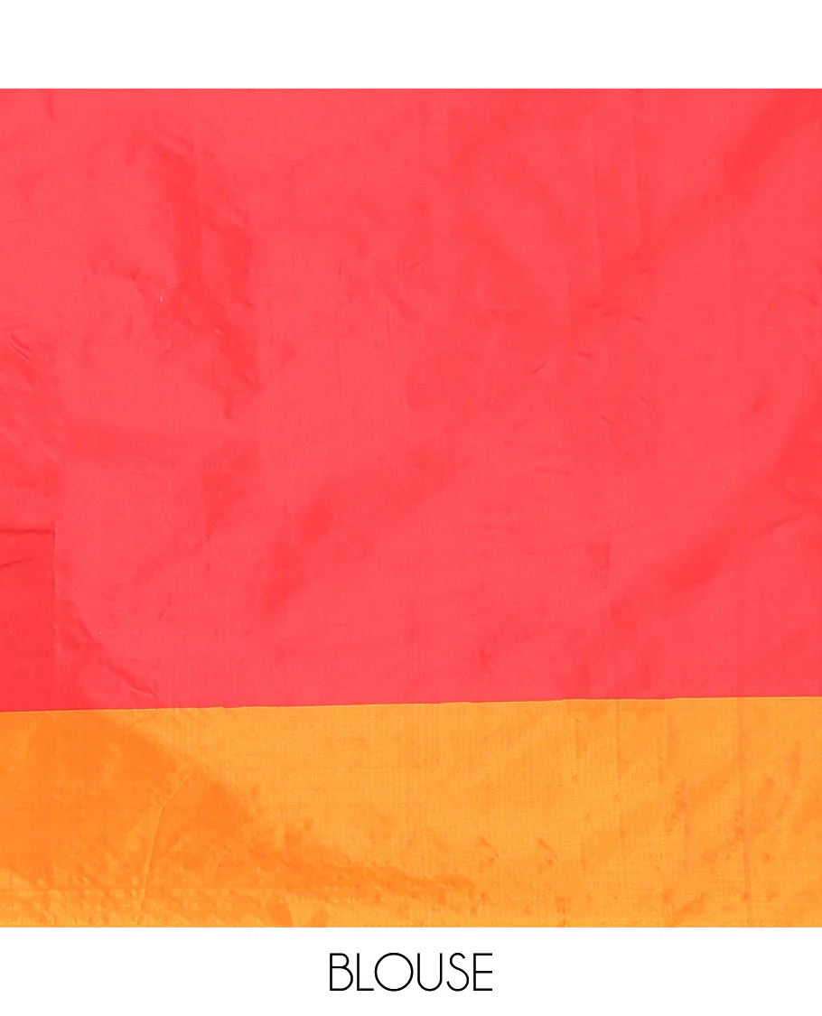 Red Aarani Silk Saree, Elevated with Butta Enclosed Checks, Complemented by a Contrast Butta Enclosed Checked Border, Zari Design Pallu, and Paired with a Matching Blouse - Image 5