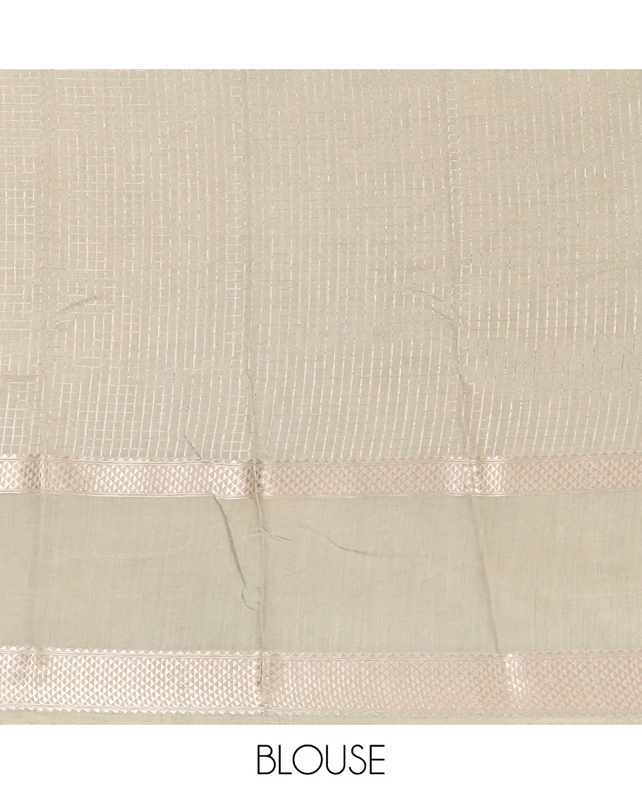 Red Assam Silk Saree Prettified with Zari Checks, Complemented by Contrast Zari Border of Triangle Motifs, a Gleaming Pallu of Zari Stripes, and Paired with a Contrast Blouse - Image 4