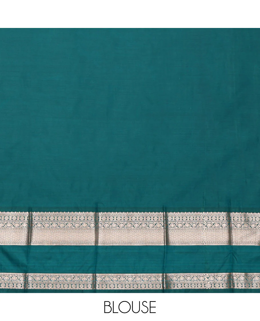 Red Budget Silk Saree, Adorned with Zari Buttas, Complemented by a Contrast Traditional Zari Rettai Pettu Border, Pallu of Intricate Design, and a Contrast Blouse - Image 4