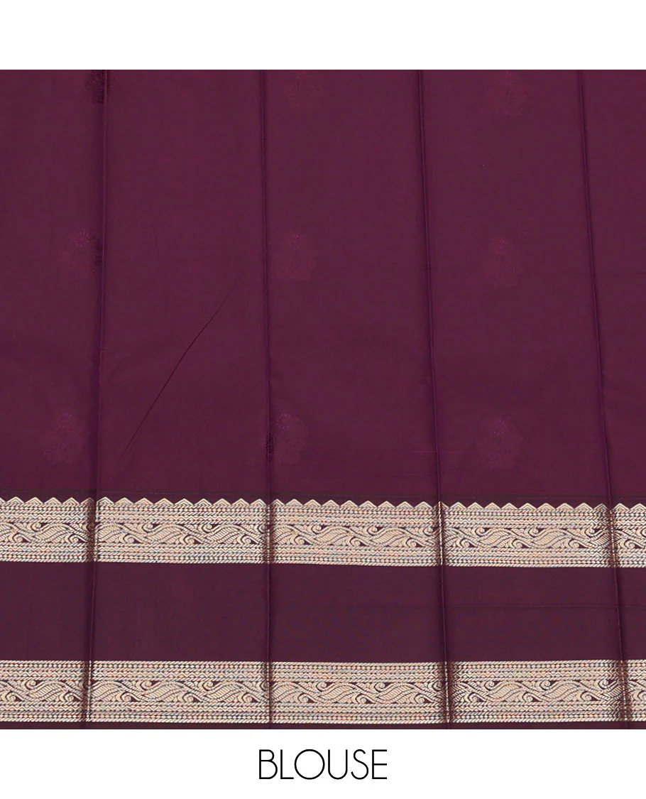 Red Budget Silk Saree, Adorned with Zari Buttas, Complemented by Contrast Traditional Design Rettai Pettu Border, Grand Pallu, and a Contrast Blouse - Image 4