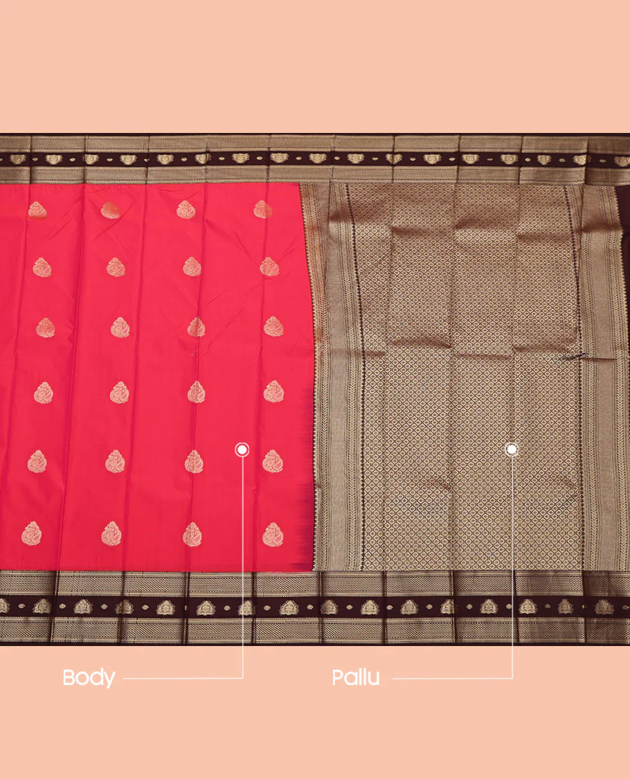 Red Budget Silk Saree, Beautified with Zari Buttas, Complemented by a Contrast Traditional Zari Border, Pallu of Jaal Designs, and a Contrast Blouse - Image 3