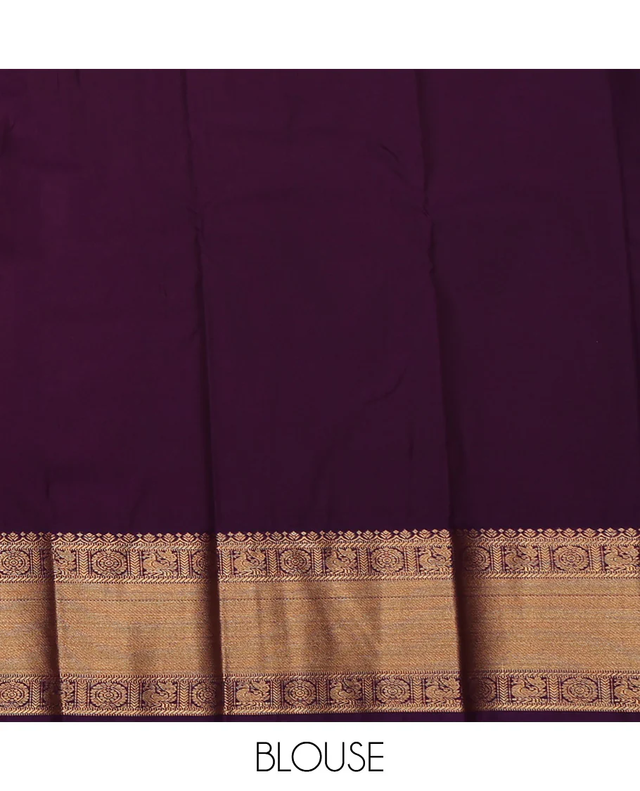 Red Budget Silk Saree, Bedecked with Zari Buttas All Over Its Body, Complemented by a Contrast Traditional Zari Peacock-Chakram Border, Grand Jaal Pallu, and Paired with a Contrast Blouse - Image 4