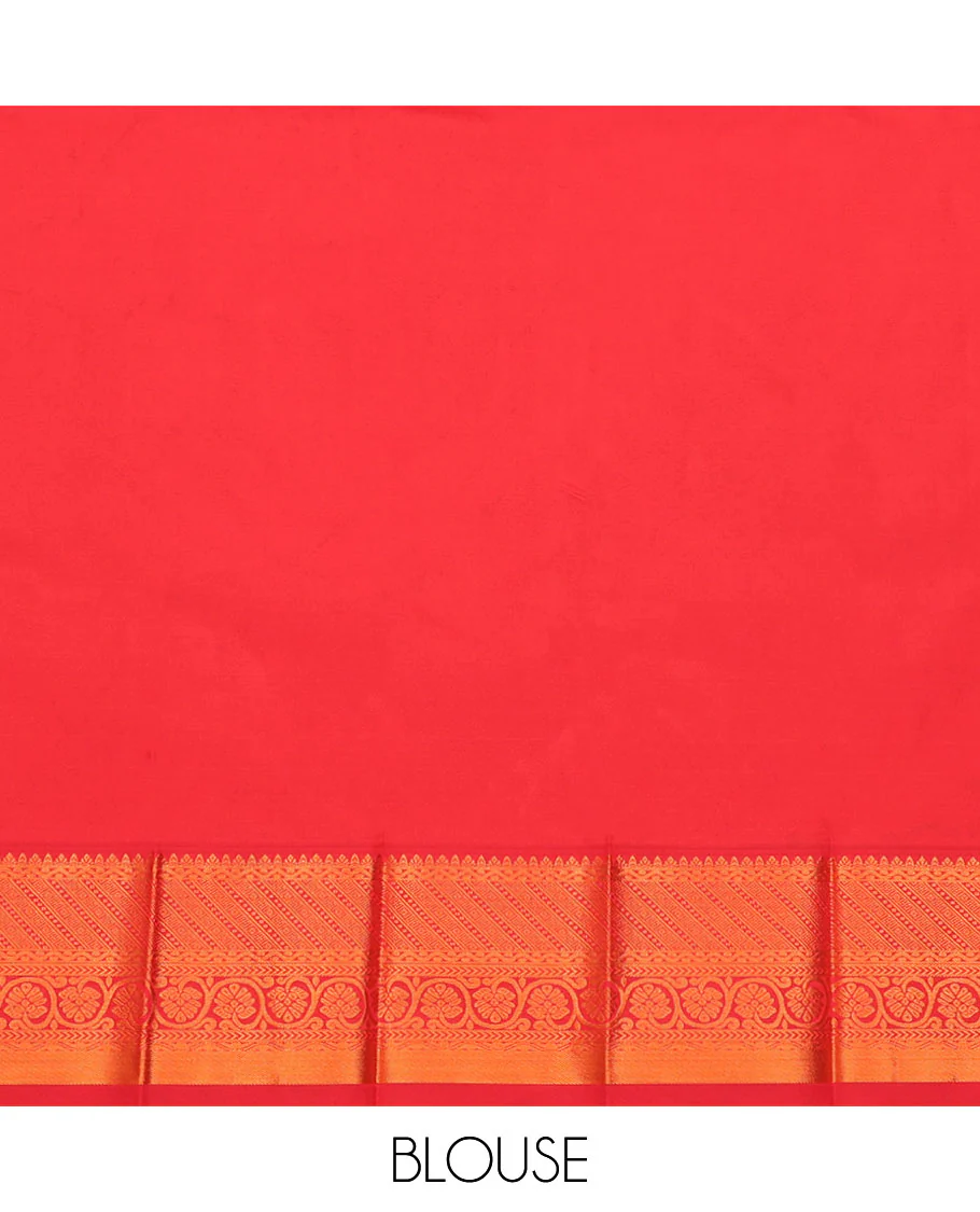 Red Budget Silk Saree, Boldly Accentuated with Zari Buttas and Checks All Over Its Body, Highlighted by a Traditional Zari Design Border, Grand Pallu, and Paired with a Matching Blouse - Image 4
