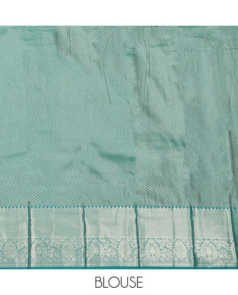 Red Budget Silk Saree, Decked Up with Zari Buttas on Its Body, Complemented by a Contrast Traditional Zari Design Border, Pallu of Jaal Designs, and Paired with a Contrast Blouse - Image 4