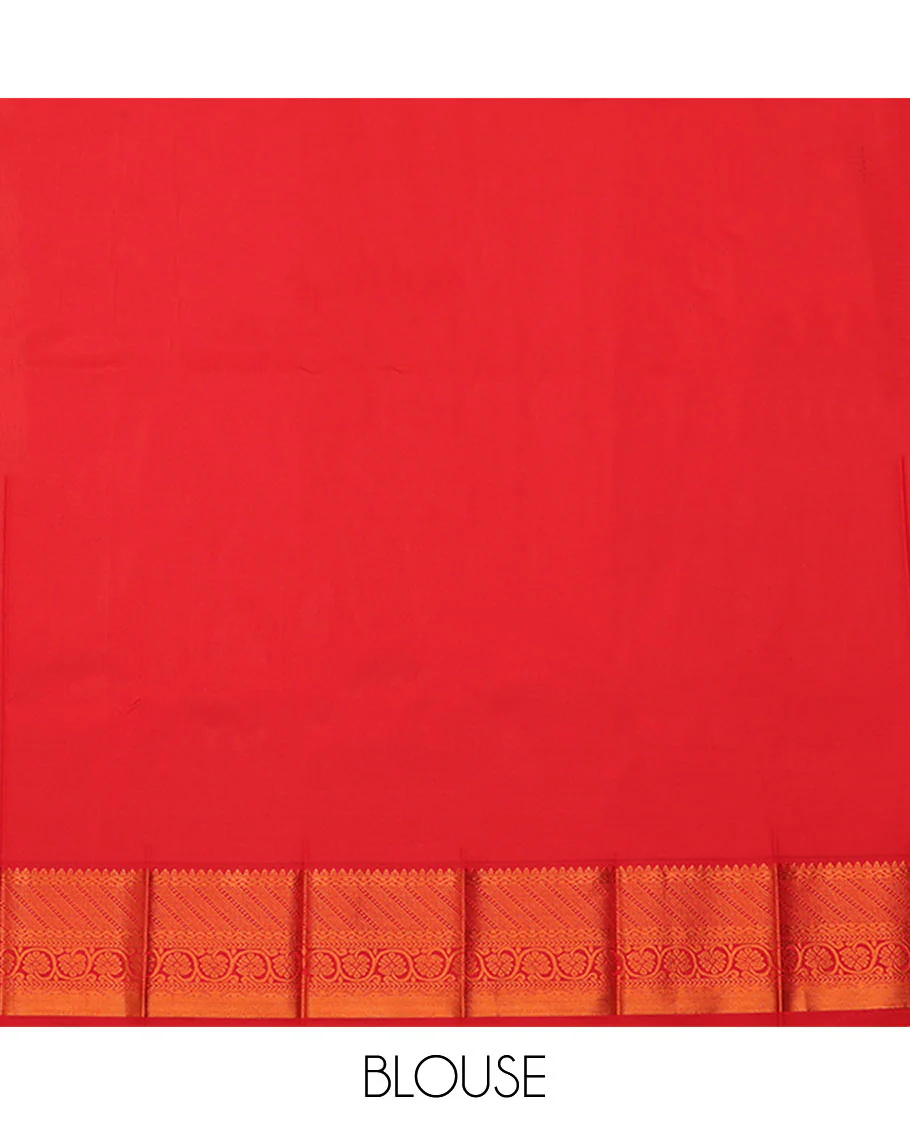 Red Budget Silk Saree, Detailed with Butta Enclosed Checks All Over Its Body, Highlighted by Traditional Design Border, Grand Pallu, and Paired with a Matching Blouse - Image 4