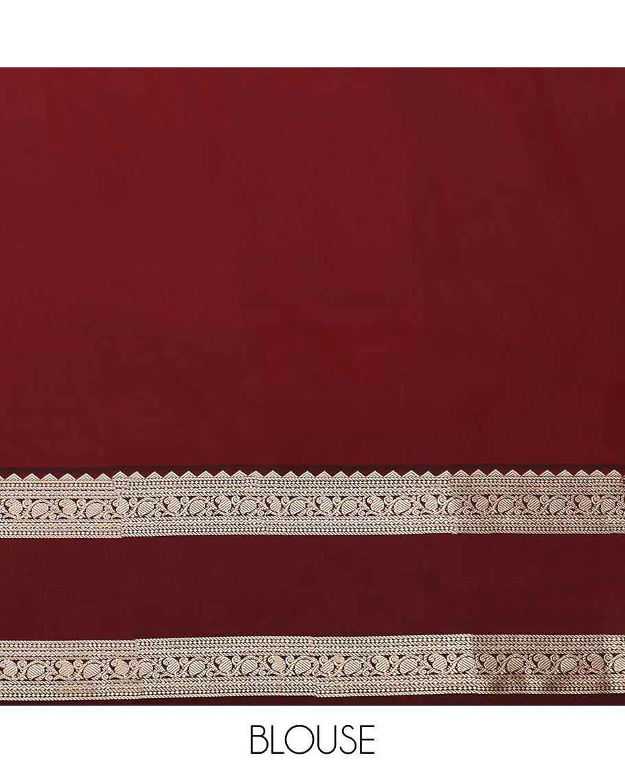 Red Budget Silk Saree, Enthralled with Zari Buttas, Contrast Traditional Zari Rettai Pettu Border, Grand Jaal Pallu, and a Contrast Blouse - Image 4