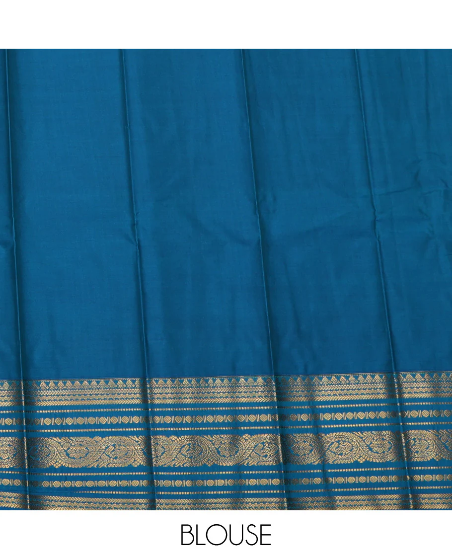 Red Budget Silk Saree, Graced with Zari Buttas All Over Its Body, Complemented by a Contrast Traditional Zari Border, Grand Geometric-Patterned Pallu, and Paired with a Contrast Blouse - Image 4