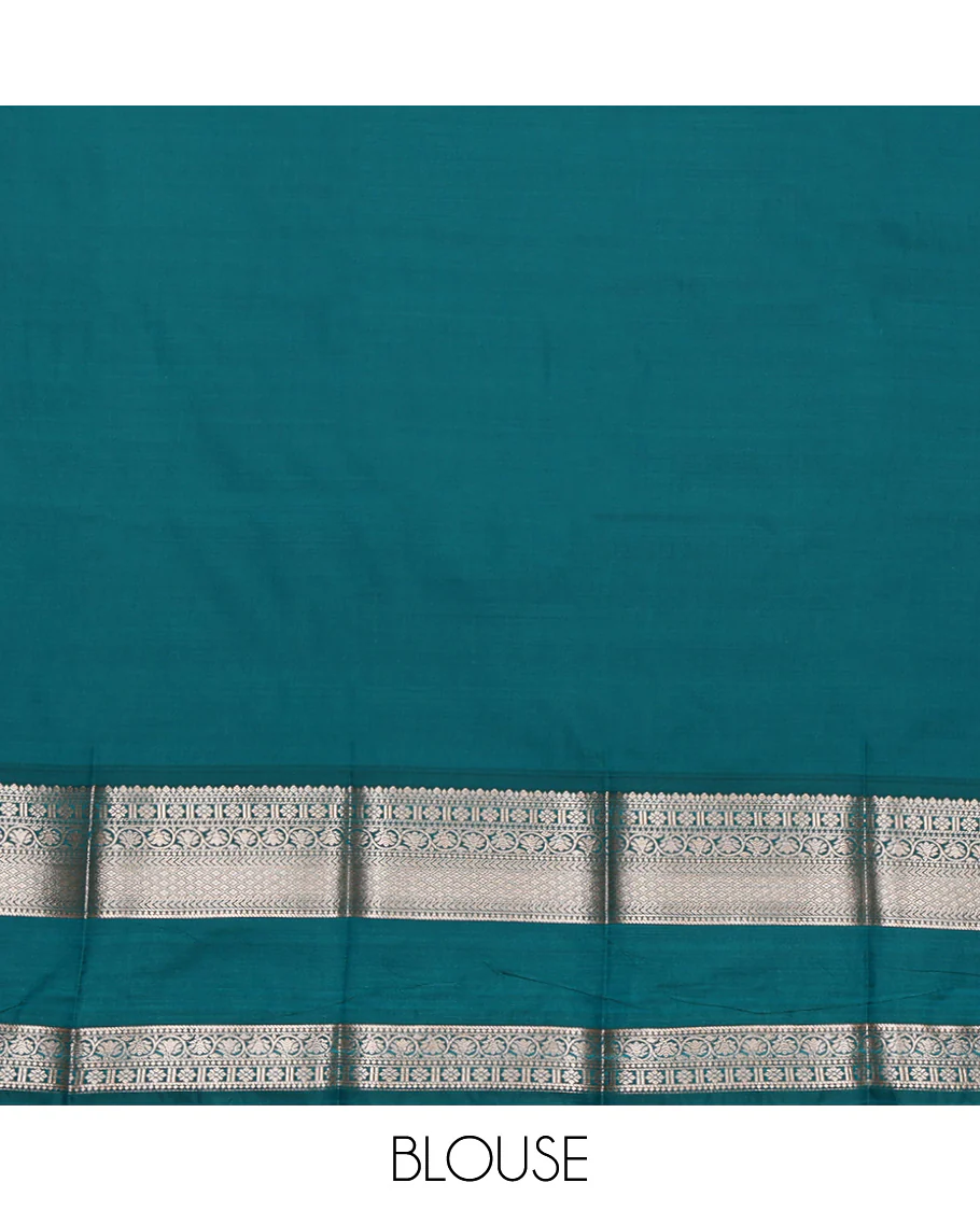Red Budget Silk Saree, Highlighted by Zari Buttas on Its Body, Complemented by a Contrast Traditional Zari Design Rettai Pettu Border, Intricately Designed Pallu, and Paired with a Contrast Blouse - Image 4