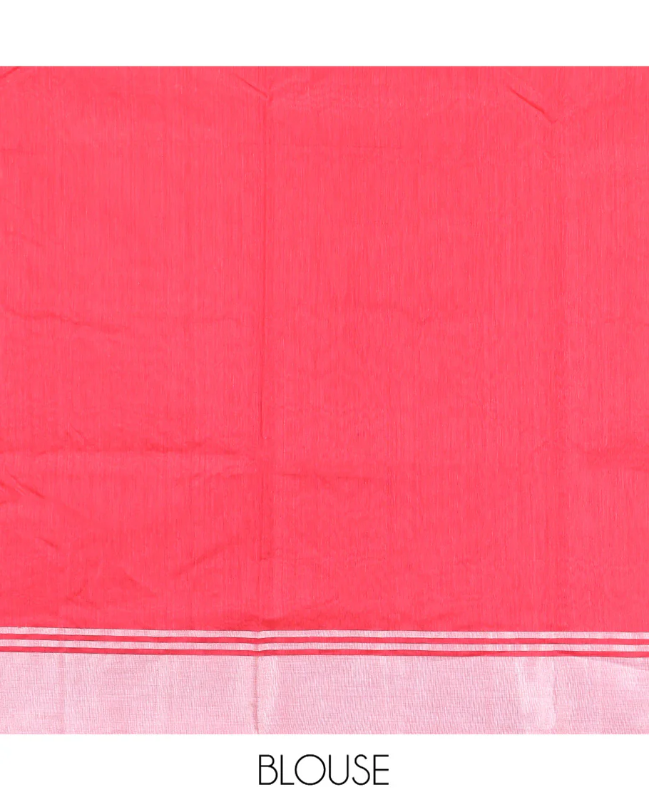 Red Chanderi Cotton Saree, Embellished with Floral Zari Buttas All Over Its Body, Highlighted by a Bavanji Border, Pallu Steeped with Zari Stripes, and Paired with a Matching Blouse - Image 5