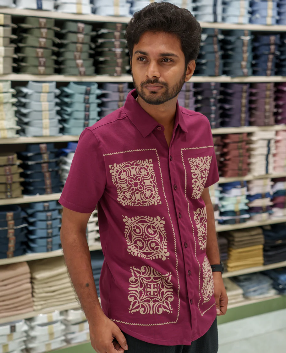 Red Cotton-Blended Casual Shirt Comes with Intricate Print, Spread Collar, Half Sleeves, Regular Fit, and Regular Length - Image 4