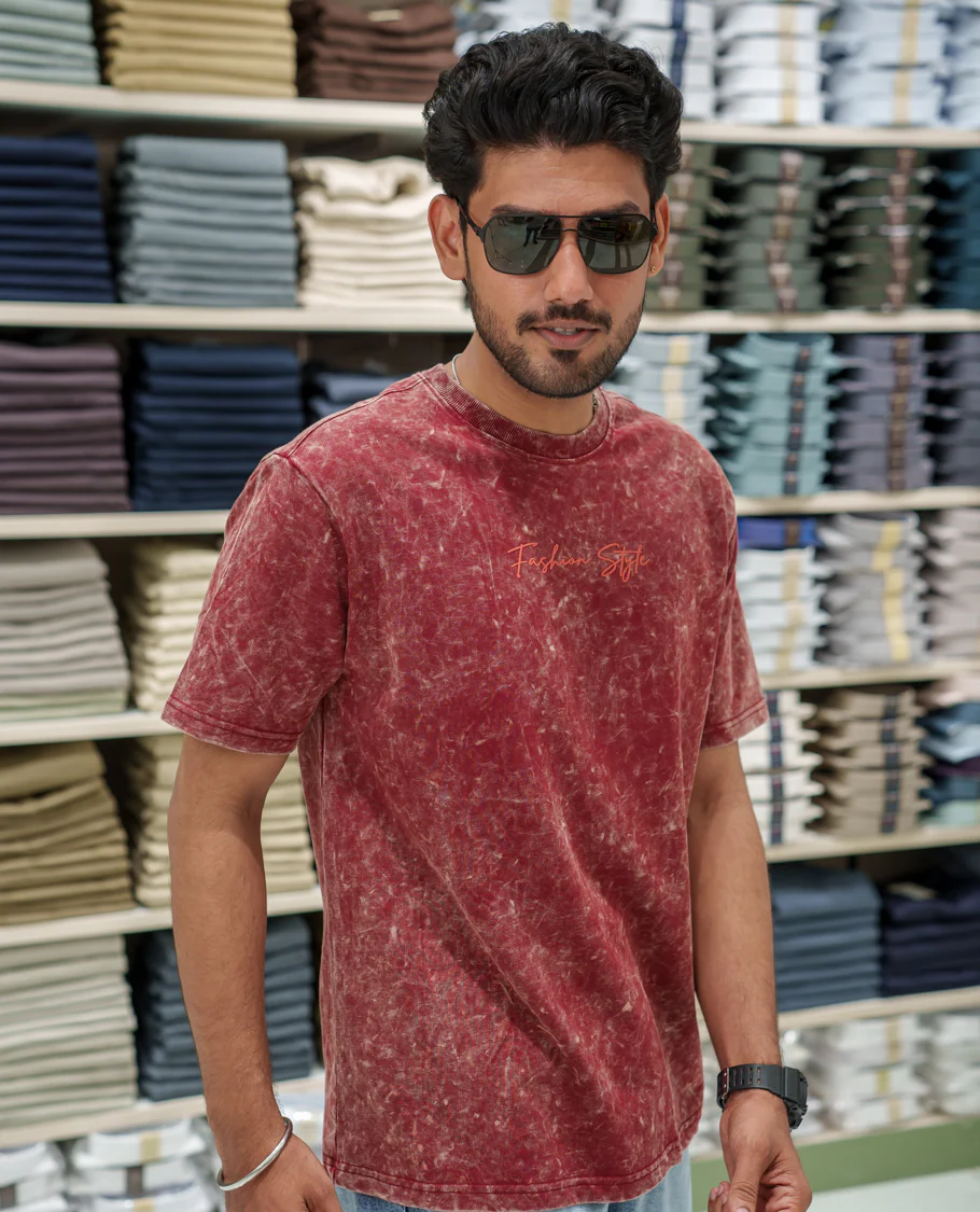Red Cotton-Blended Lava-Wash T-Shirt Comes with a Typographic Print, Crew Neck, Half Sleeves, Oversized Fit, and Regular Length - Image 3