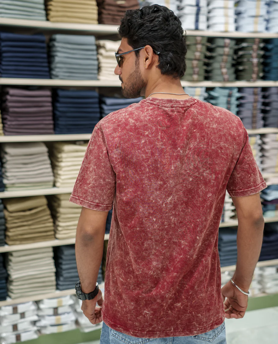 Red Cotton-Blended Lava-Wash T-Shirt Comes with a Typographic Print, Crew Neck, Half Sleeves, Oversized Fit, and Regular Length - Image 4
