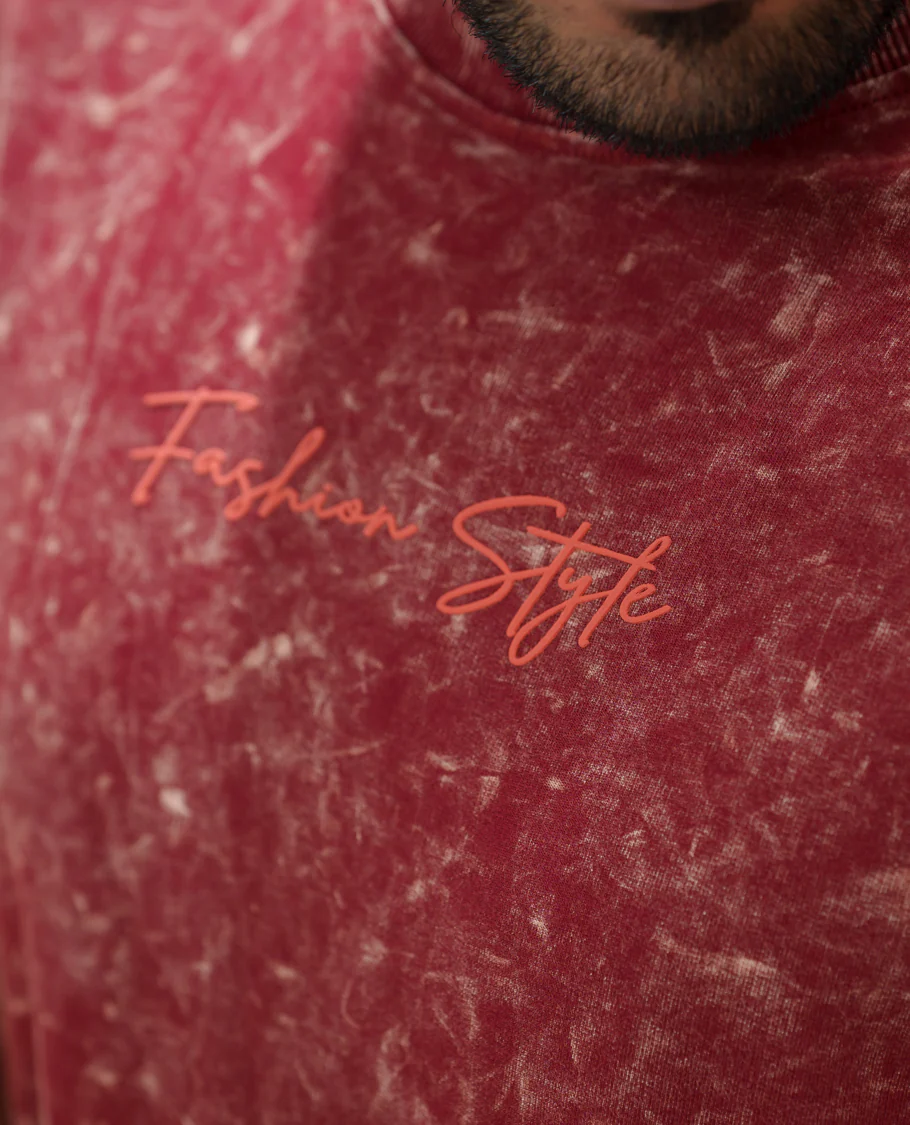 Red Cotton-Blended Lava-Wash T-Shirt Comes with a Typographic Print, Crew Neck, Half Sleeves, Oversized Fit, and Regular Length - Image 5
