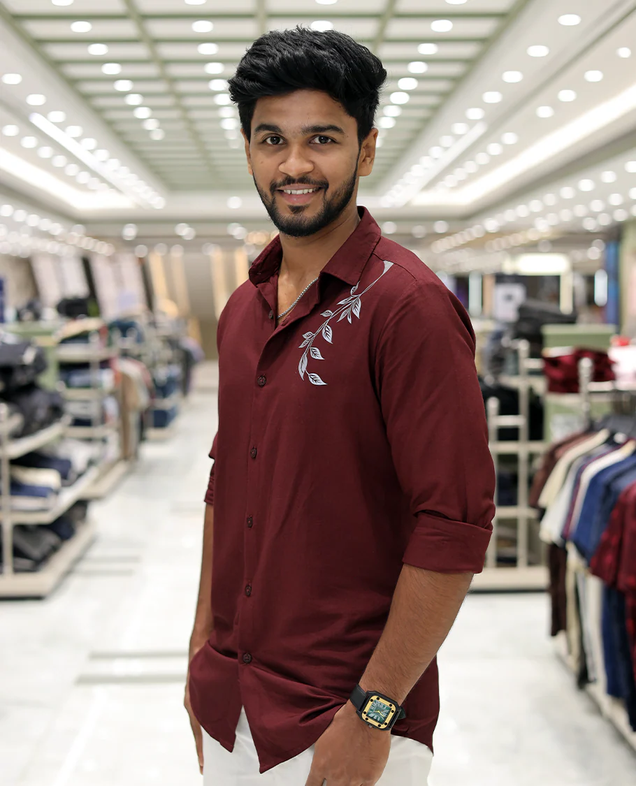 Red Cotton-Blended Party Wear Shirt, Comes with Floral Print, Full Sleeves, a Spread Collar, a Slim Fit, and Regular Length - Image 2