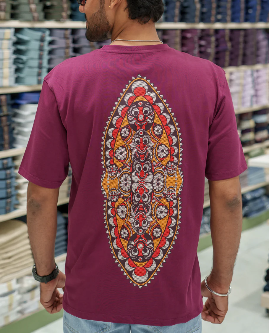 Red Cotton-Blended T-Shirt Comes with an Evil-Themed Back Print, Crew Neck, Half Sleeves, Oversized Fit, and Regular Length - Image 2