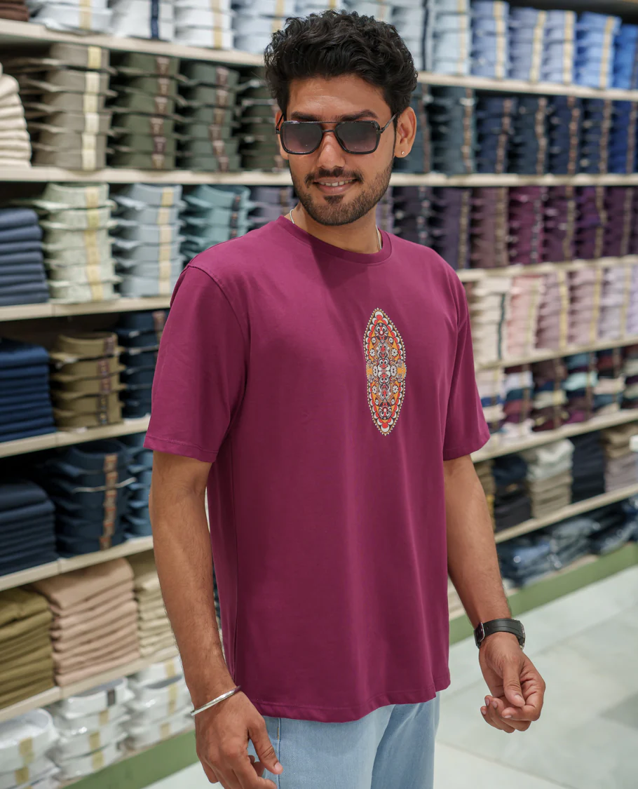 Red Cotton-Blended T-Shirt Comes with an Evil-Themed Back Print, Crew Neck, Half Sleeves, Oversized Fit, and Regular Length - Image 5