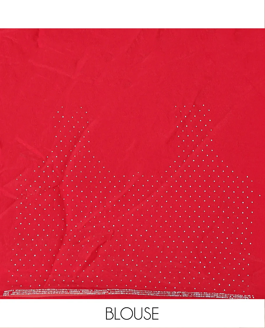Red Designer Saree, Beautified with Stone Work On Its Body, Highlighted by Intricately Stone Work Border, and Paired with a Matching Blouse - Image 6