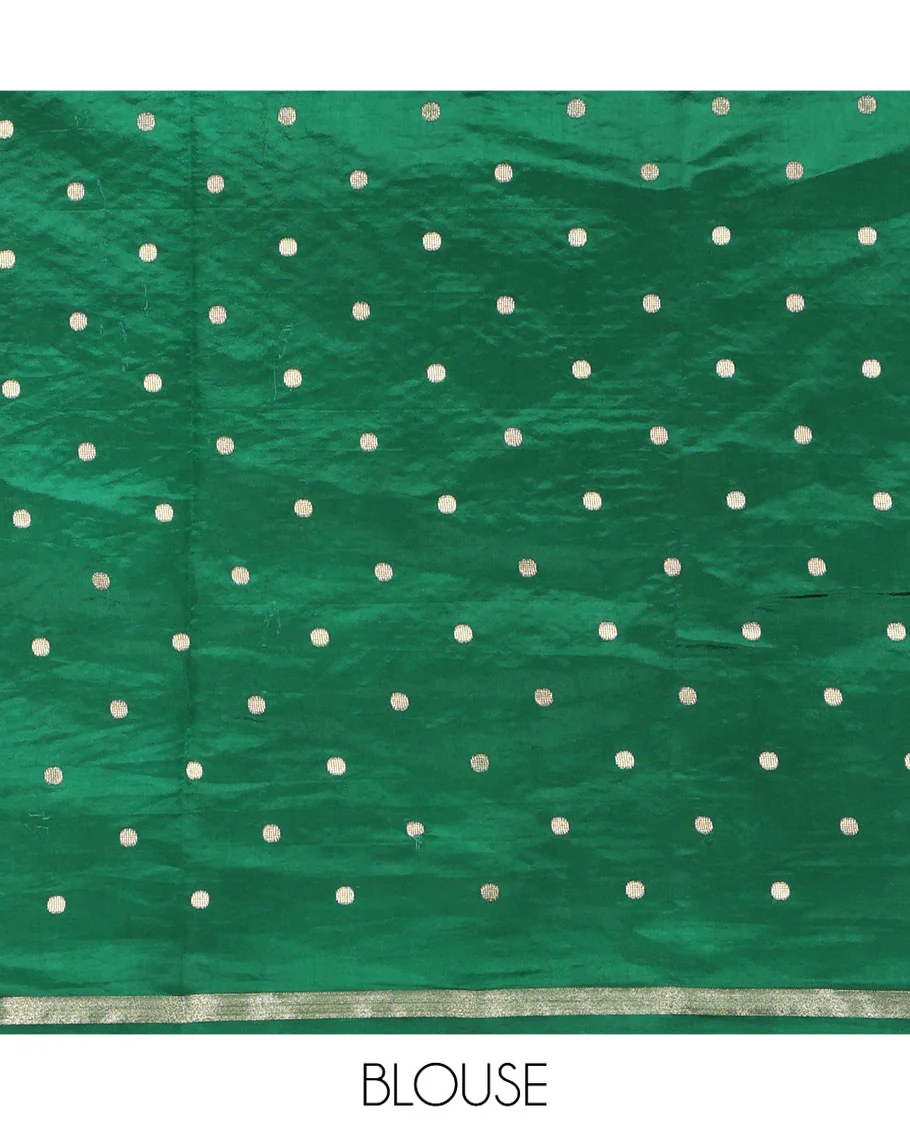 Red Dupion Silk Saree, Detailed with Zari Buttas and Micro-Checks, Complemented by a Contrast Traditional Zari Design Border, Zari Striped Pallu, and Has a Contrast Blouse - Image 5