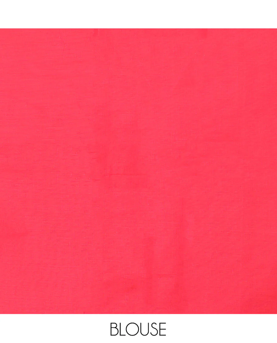 Red Kanchi Cotton Saree, Adorned with Buttas All Over Its Body, Subtle Thread Temple Border, Intricately Designed Pallu, and Paired with a Matching Blouse - Image 3